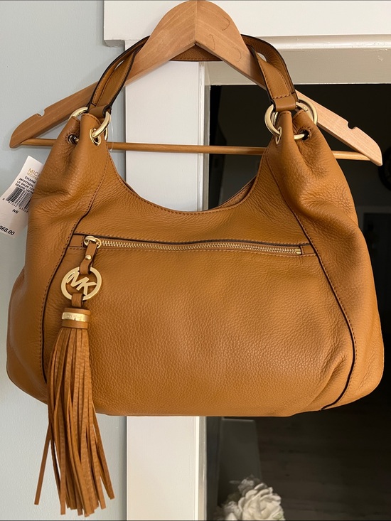 Michael Kors Handbags - Michael Kors Tan Pebbled Leather Shoulder Bag with Tassel Charm